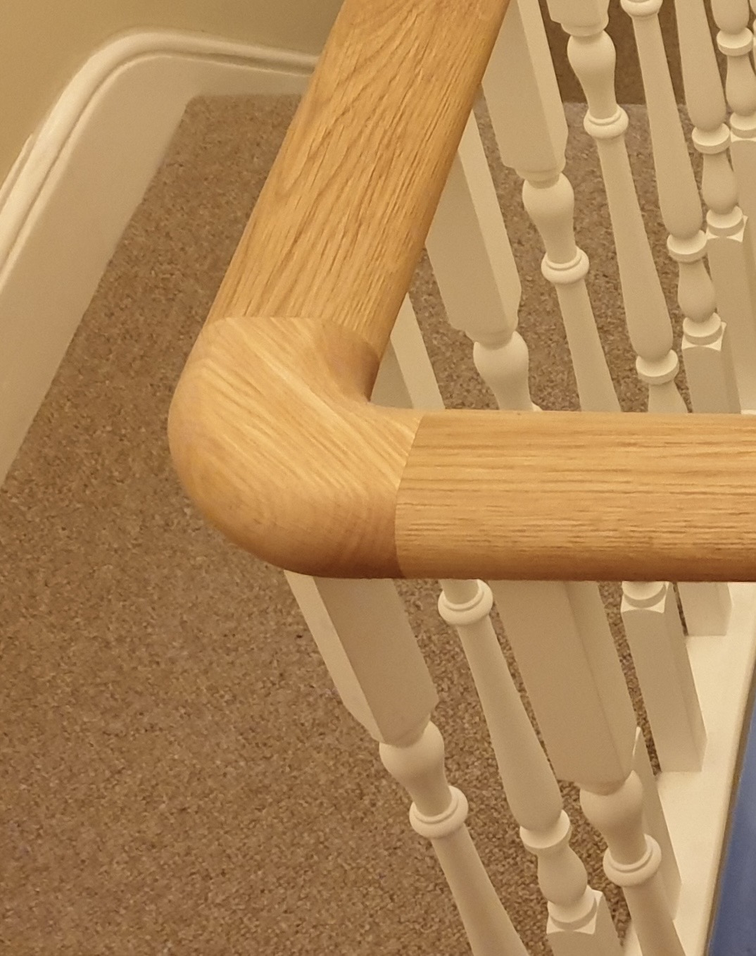 oak handrail bend rail and painted spindles